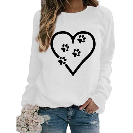 Foreign trade supply love dog foot printing round neck jacket sweater European size women's coat long sleeve cross-border autumn and winter