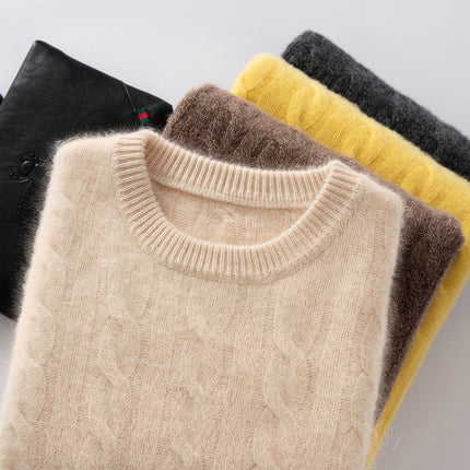 Cable Knit Base Sweater Five-Needle Cashmere Sweater New Three-Strand Mountain Round Neck Autumn and Winter Men's No