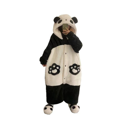 Panda Pajamas for Women, Autumn and Winter Coral Fleece Cartoon Couple Bathrobe, Long Home Wear, Thickened and Warm
