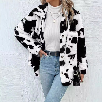 Cross-border Europe and the United States hot double-sided plush cow pattern pocket jacket jacket ~ AliExpress independent station hot
