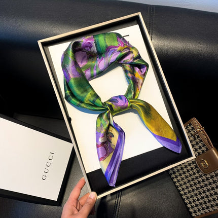 Hangzhou Silk 100 Mulberry Silk Scarf Nordic Simple Women 70cm Square Scarf Striped Silk Scarf Scarf Shawl