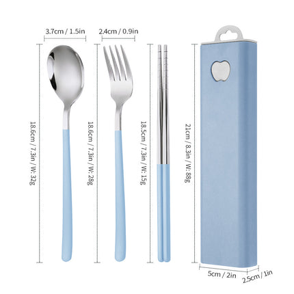 304 Stainless Steel Convenient Tableware Fork, Spoon and Chopsticks Three-Piece Set Outdoor Travel Student Storage Box Tableware Set