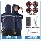 Navy blue + 12v 4 large fans + 12v battery / 3XL