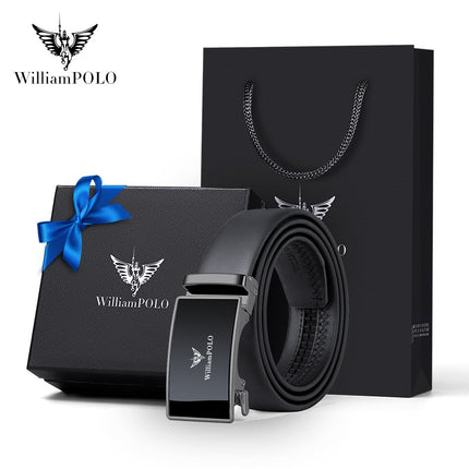 Paul Belt Men's High-End Leather Belt Men's Genuine Leather Automatic Buckle Belt Simple Business Alloy Soft Leather Belt for Men