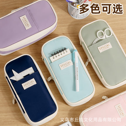Korean solid color pencil case large capacity student stationery case retractable portable pencil case cross-border in stock generation