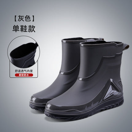 Men's Rain Boots with Cuffs, New Waterproof Shoes, Outdoor Drawstring Boots, Kitchen Non-Slip Work Rubber Shoes, Fleece-Lined Warm Rain Boots