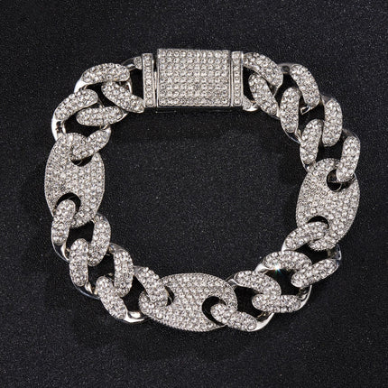 Spring popular Cuban chain fashion fashion design sense hip hop necklace 15mm zinc alloy rhinestone necklace jewelry