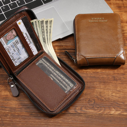 Wallet men's driver's license bag leather case retro simple men's casual short wholesale wallet multi-functional zipper card case