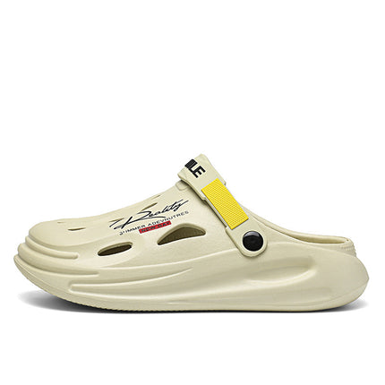 Cross-border plus size Hole Shoes Men's Trendy Wear-resistant Soft-soled Baotou Sandals Outer Wear Thick-soled Beach Men's Slippers Deodorant