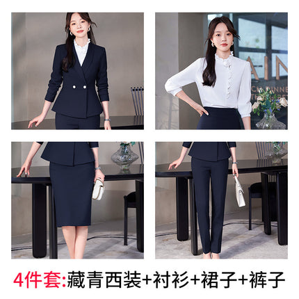 navy blue Professional suit Women's Fashion Elegant Suit Shirt Three-piece Hotel Manager Work Clothes Front Desk Uniform