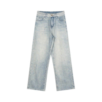 Mud Yellow Straight Leg Jeans Women's Trendy All-match High Waist Slimming Loose Flesh Covering Old Design Sense Wide Leg Pants