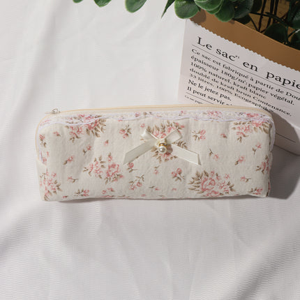 Cotton Lace Trim Storage Bag for Makeup Brushes, Cotton Makeup Bag, Toiletry Travel Soft Brush Pouch for Women, Artistic Style