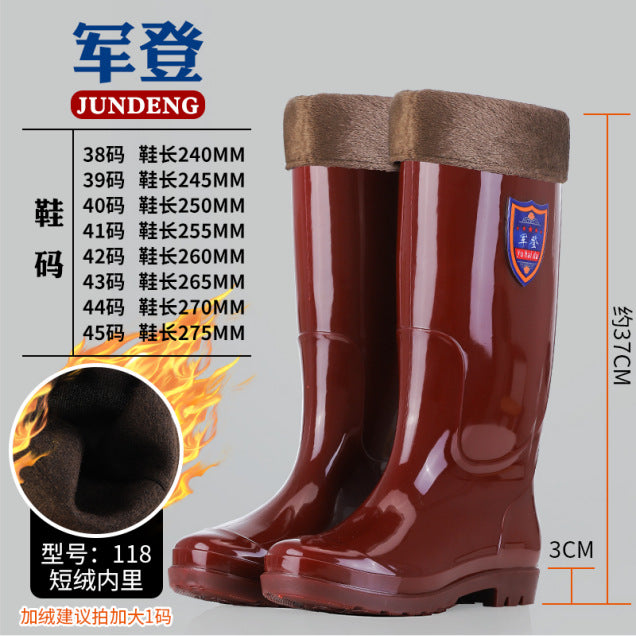 Water Shoes Men's High-Top Brown Rain Boots Without Lining, Mesh-Free Quick-Drying Rain Boots, Non-Slip Labor Warm Waterproof Boots, Rubber Shoes