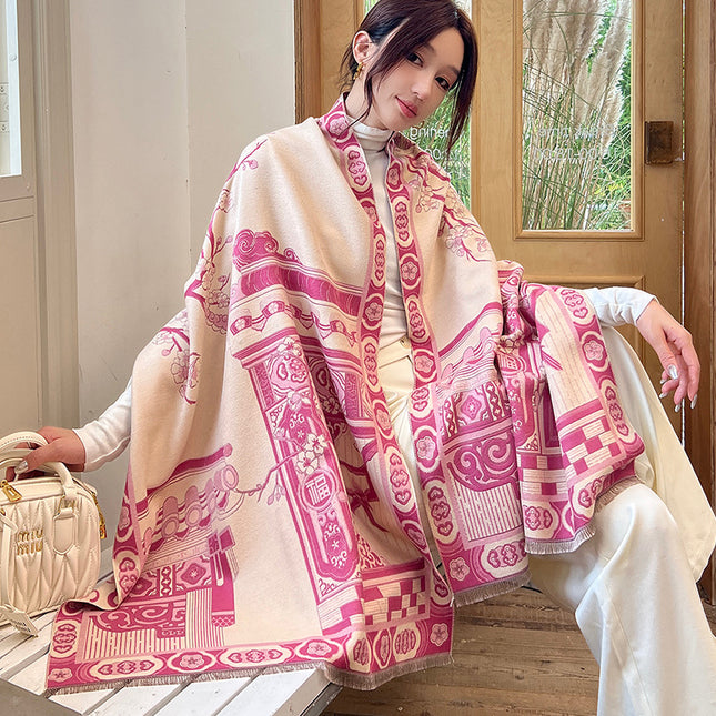 New elegant light luxury jacquard cashmere scarf women's high-grade artistic autumn and winter warm scarf thickened shawl
