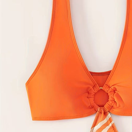 European and American Style Swimwear, Sexy Backless Tie-Up Bikini, Hollow-Out Beach Vacation Ins-Style Two-Piece Bikini