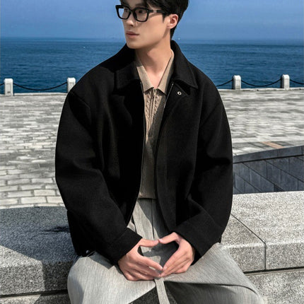 Intfeday Light and Sophisticated British Retro Short Woolen Jacket Men's Korean Thickeneded Large Size Woolen Jacket