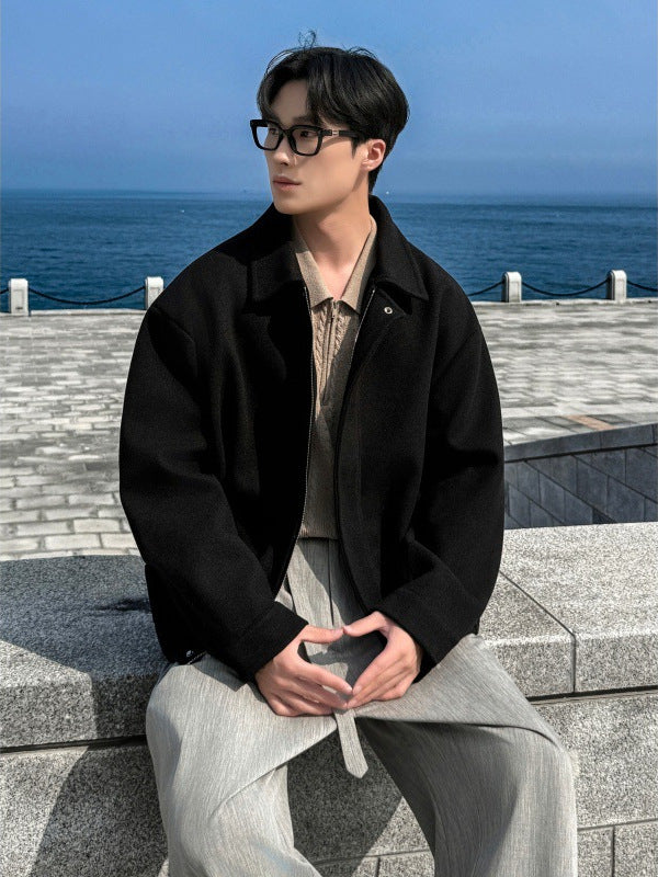 Intfeday Light and Sophisticated British Retro Short Woolen Jacket Men's Korean Thickeneded Large Size Woolen Jacket