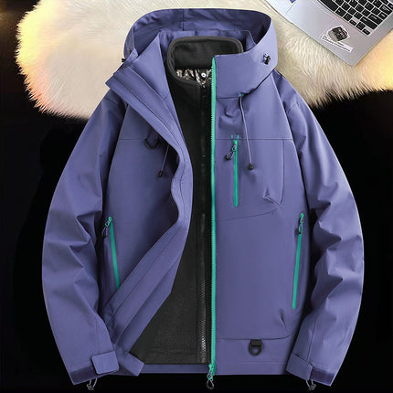 Soft Shell Jacket for Men and Women, New Three-In-One Detachable Single-Impact Hooded Jacket, Outdoor Windproof and Waterproof Mountaineering Jacket