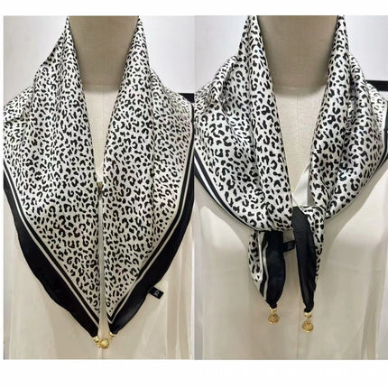 2024 New Magnetic Buckle Silks and Satins Square Scarf Women's Spring and Autum Scarf High-end Decorative Triangle Scarf Neck Protector