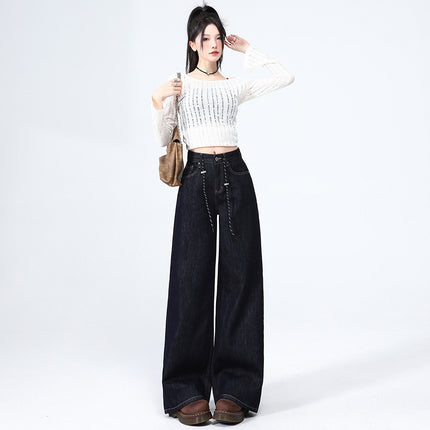 Tannin Color Narrow Wide Leg Jeans Women's 2025 Spring New High Waist Loose Slim Look Straight Trendy Trendy Trendy Trendy Pants