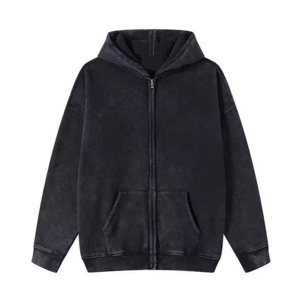 Cross-border American-style Heavy High Street Washed Old Cardigan Hoodie Sweater Men's and Women's Loose Retro Hoodie Coat Autumn