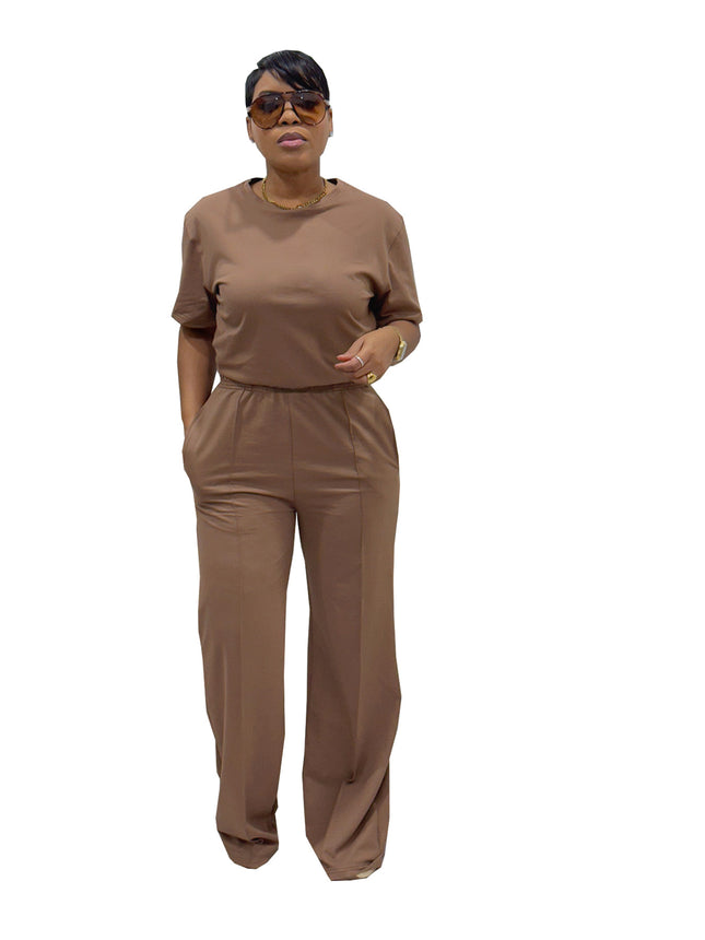Tw658 Amazon Cross-Mirror European and American Fashion Casual Suit Elegant Commuter Short-Sleeved Top Wide-Leg Two-Piece Set