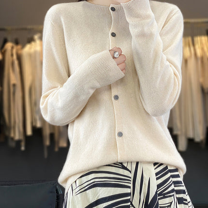 Factory wholesale autumn and winter new 100% wool round neck knitted cardigan women slim fit knitted coat sweater Joker