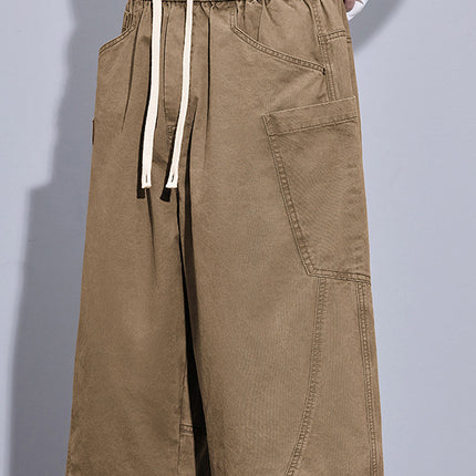 100% Summer Pure Cotton American Cargo Shorts for Men, Loose Fit, Wide-Leg Straight Cropped Casual Pants for Men