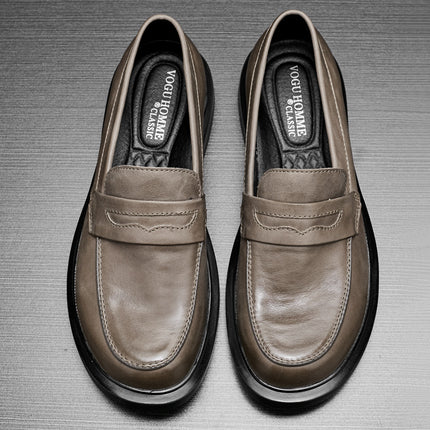 plus size Square Head Men's Leather Shoe Top Layer Cowhide Cover Foot Business Casual Small Leather Shoes Big Round Head Leather Breathable Shoes