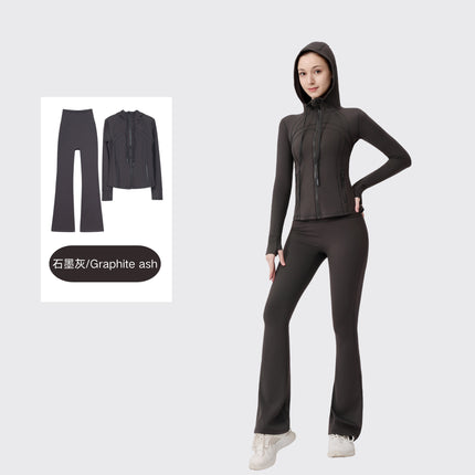 [in Stock] Ld Hooded Flared Jacket Set Top Women's Tight Elastic Fitness Sports Running Yoga Wear