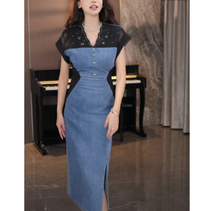 European Station 2026 Summer New Fashion Casual Hourglass Figure Waist-Cinching Versatile Denim Dress for Women