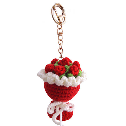 Imitation Ice Cream Bag Pendant Car Decoration Holiday Gift Gift Wool Knitted Holding Flower Keychain