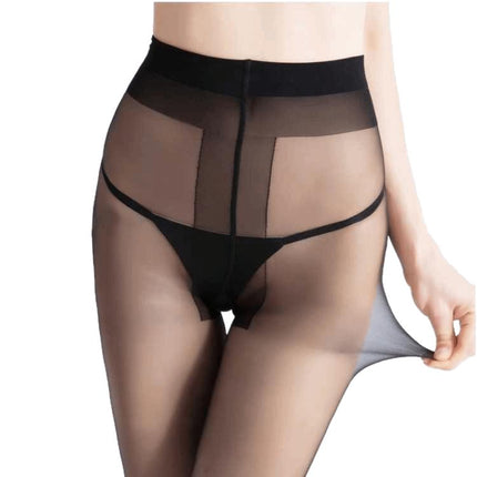 Tianche Extended-Length Black Stockings for Women, T-Crotch Extended Version, Summer Style, 0D Durable, Natural Nude Feel, Open-Crotch, Bare-Leg Look