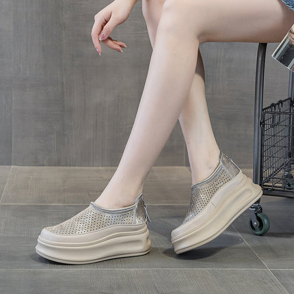 Women's Thick-Soled Sneakers 2026 Spring/Summer New Trendy Versatile Hollow Breathable Popular Style Casual Shoes for Petite Individuals