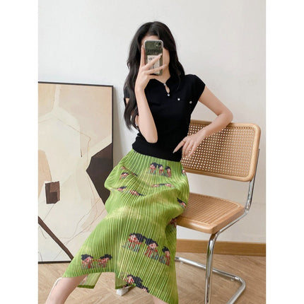 Original Real Photograph National Style Beaded Hollow Knit Sweater Q Edition Tang Palace Night Banquet New Chinese Miyake Pleated Skirt