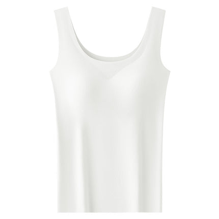 Ice Silk Seamless One-Piece Base Shirt with Chest Pad Women's Wide Shoulder Vest White Thin Sleeveless Outer Wear Top