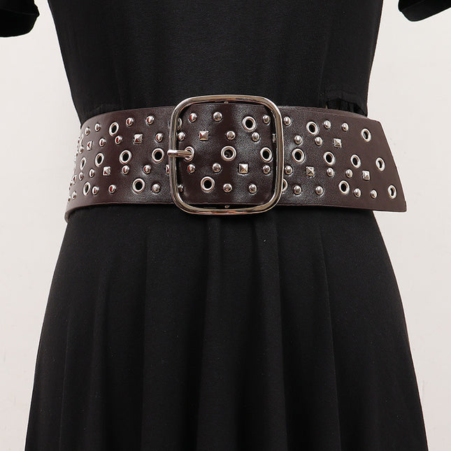 Punk style rivet wide belt female heavy industry design personality waist seal decorative dress accessories waist belt