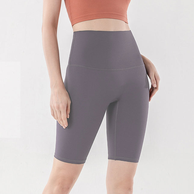Sports Shorts with Pockets, Fitness Cycling Shorts, Tight High-Waisted Naked Feeling, Quick-Drying Elastic Peach Butt Yoga Shorts for Women