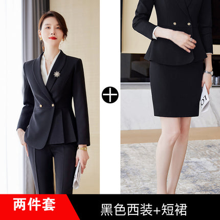 Gray Professional Suit Suit for Women Wholesale Autumn and Winter Temperament Slim Hotel Front Desk Workwear Jewelry Store Work Clothes for Women