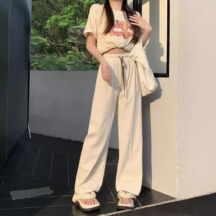 Ultra-Fine Smiley Face Drawstring Pants for Women Straight Casual Corduroy Wide-Leg Pants 2025 Autumn and Winter Drapey Floor-Length Pants