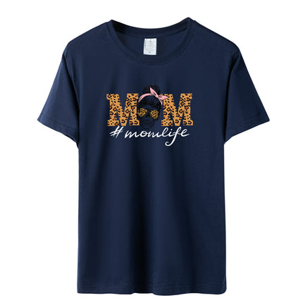 Amazon momlife Skull Leopard Print Sunglasses Mother's Day Gift Letter Print Casual Short Sleeve T-Shirt Women
