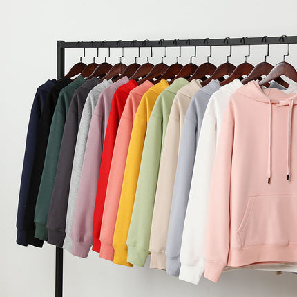 400g Heavyweight Fleece-Lined Autumn and Winter Hooded Sweatshirt, Multi-Color, Solid Color, Simple and Thick, Suitable for Layering, Unisex Sports Hoodie