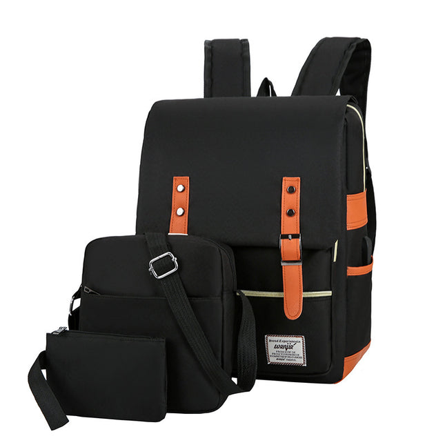 Cross-border Three-piece Backpack Unisex USB Simple Business Computer Bag Large Capacity Outdoor Travel Backpack