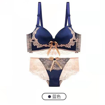 Red Embroidered Lace Sexy Wireless Bra Set for Women, Comfortable Push-Up and Side Support Bra Set