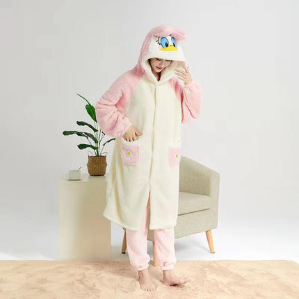 Autumn and winter coral fleece parent-child big strawberry nightgown thickened high quality couples home clothing Donald duck a generation of hair