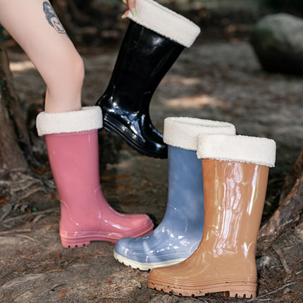 Women's Military Rain Boots, High Tube Rain Boots, Extra High Rubber Boots, Long Tube Extended Boots, Fashionable, Wear-Resistant, Non-Slip and Warm