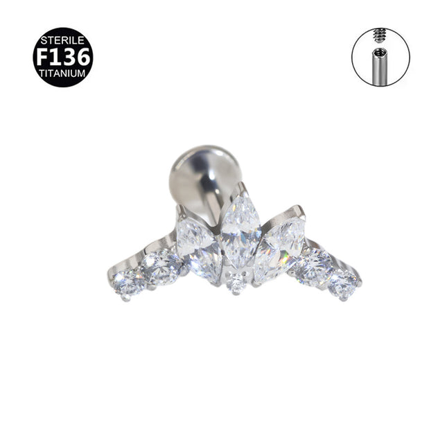 F136 Titanium Ear Nail Insert Rod Internal Thread Lip Nail Horse Eye Set Zircon 0.9 Teeth Body Puncture Jewelry Ear Bone Nail
