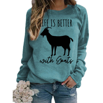 Foreign trade source life is better sheep printed round neck jacket sweater European size ladies coat long sleeve cross-border