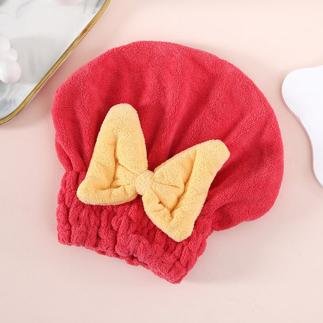 Japanese-Style Bow Coral Fleece Quick-Dry Strong Absorbent Hair Drying Cap Cute Hair Drying Shampoo Shower Cap Turban