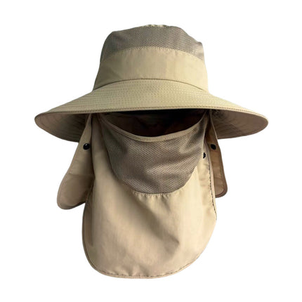 Cross-Border Men's Outdoor Mountaineering Sun Protection Hat with Face Mask, Large Brim Fisherman's Hat, Women's Summer Waterproof Neck Protection Sun Hat